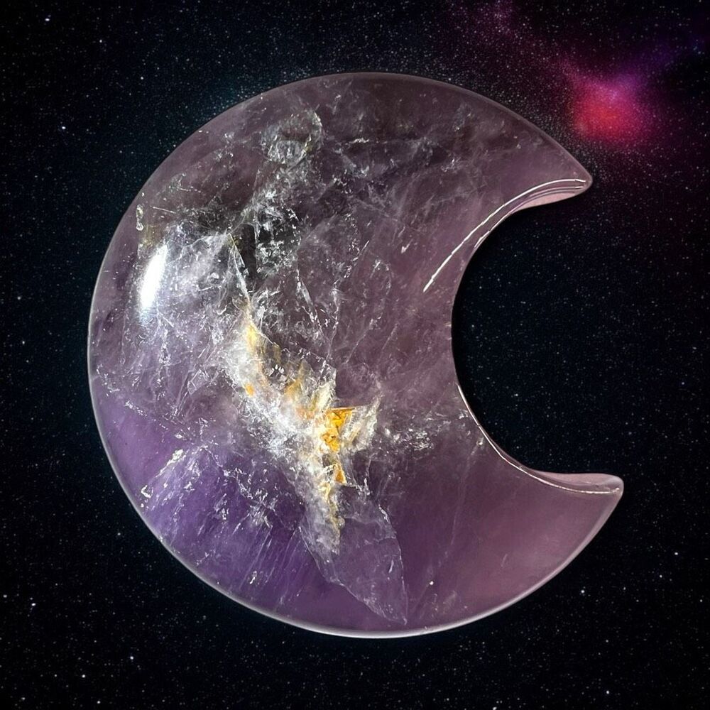 Amethyst Crystal Crescent Moon Carving Meditation Stone